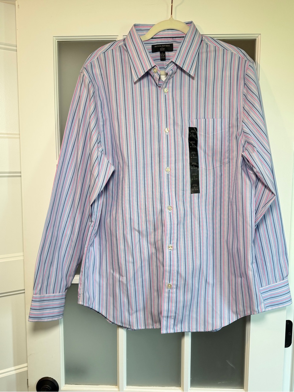 Banana Republic Men’s Striped Dress Shirt - Pink & Blue, Large,